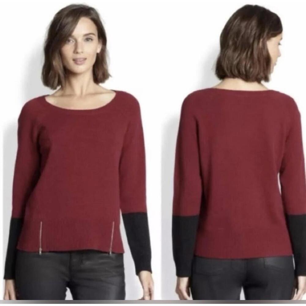 Eileen Fisher  sweater medium M red black merino wool yak colorblock winter